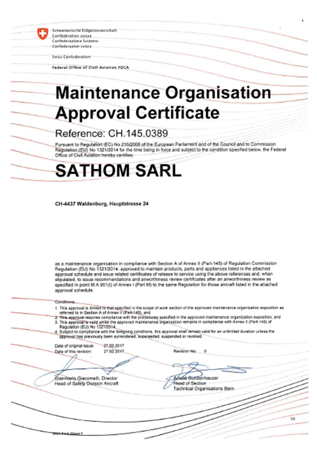 Maintenance Organisation Approval Certificate